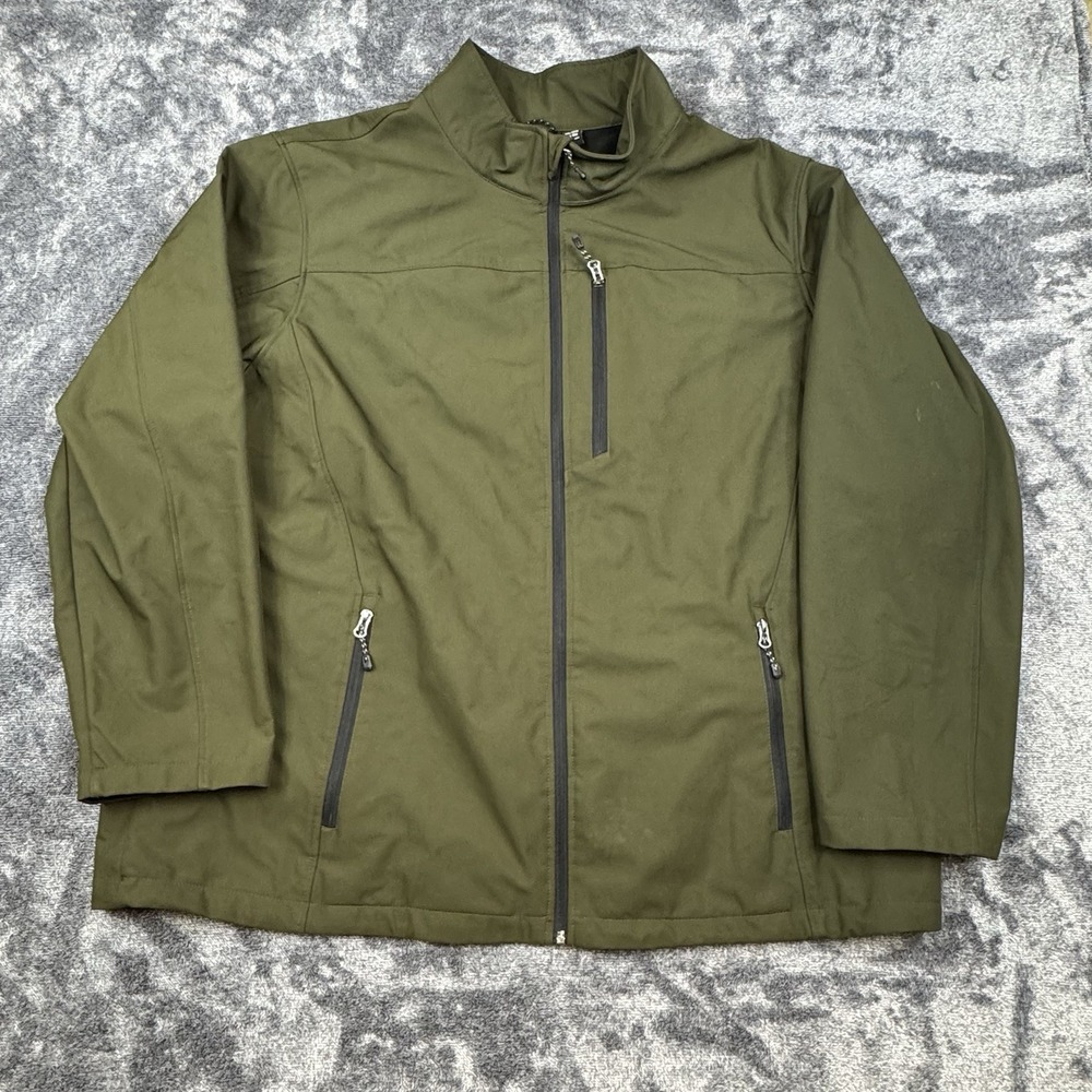 Swiss Tech Mens Softshell Jacket Olive Green Full Zip Fleece Lined Size 3XL